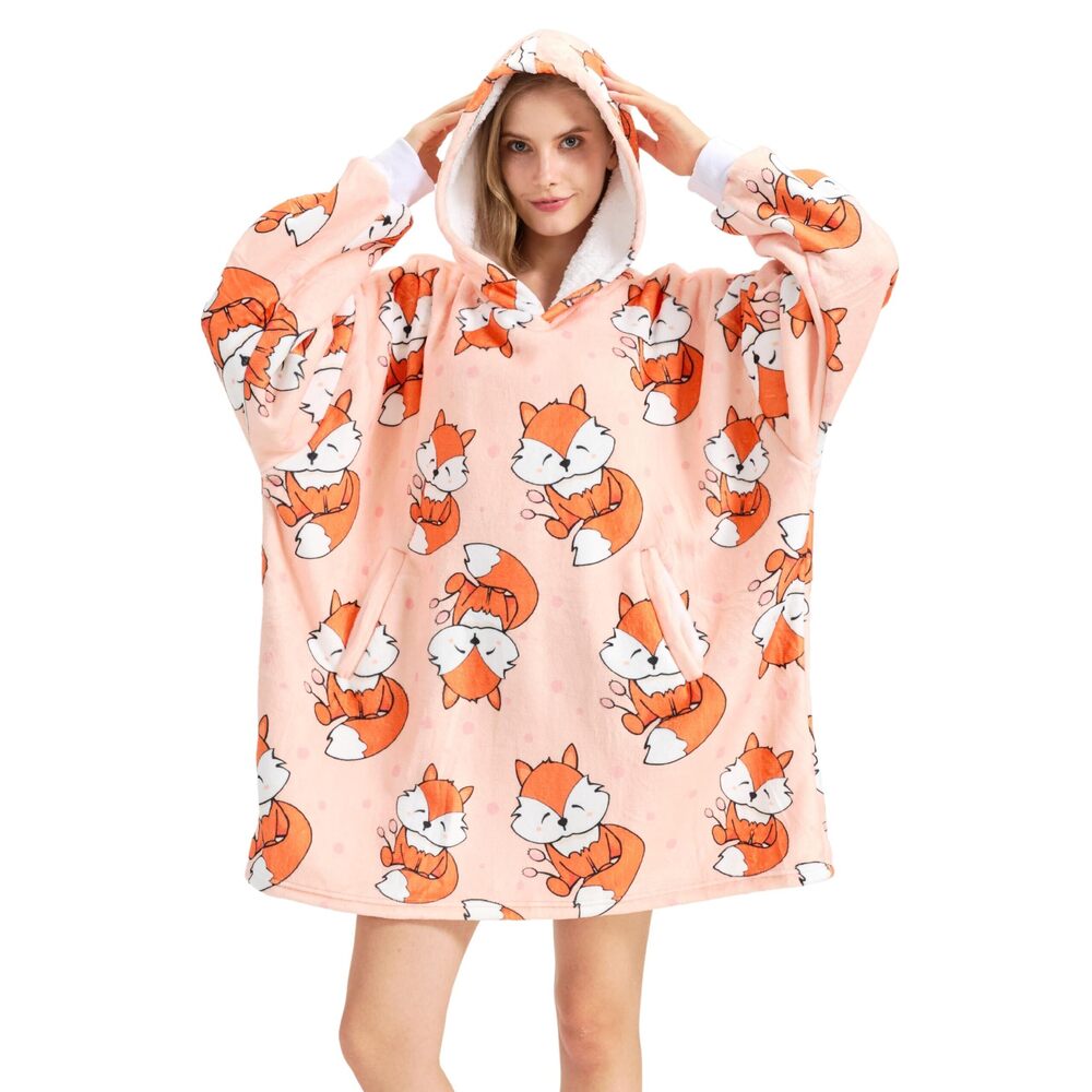 9090 Fox-Patterned Gifts , Girls, , Wearable Blanket Hoodie, Oversized